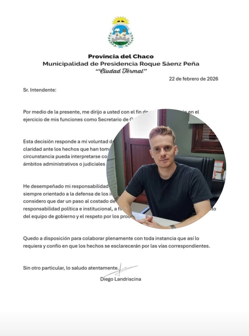 SÁENZ PEÑA – El “escándalo de la Bolsa” se cobra su primera pieza: Landriscina se aparta del gabinete y toma licencia